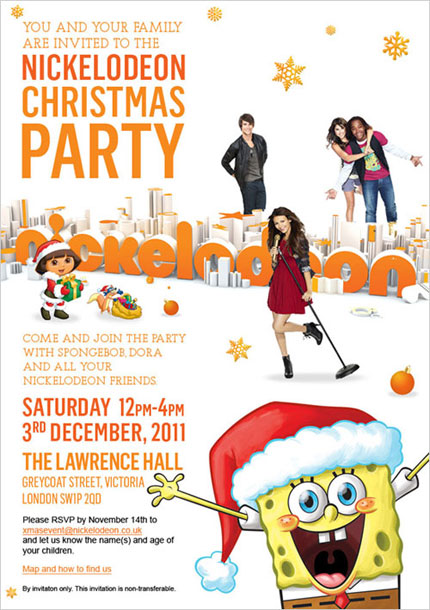 Email invite for Nickelodeon Staff Christmas Party